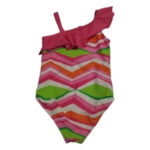 Gymboree Pink and Green Zigzag One Piece Swimsuit Girls 6 Beach Pool Vacation